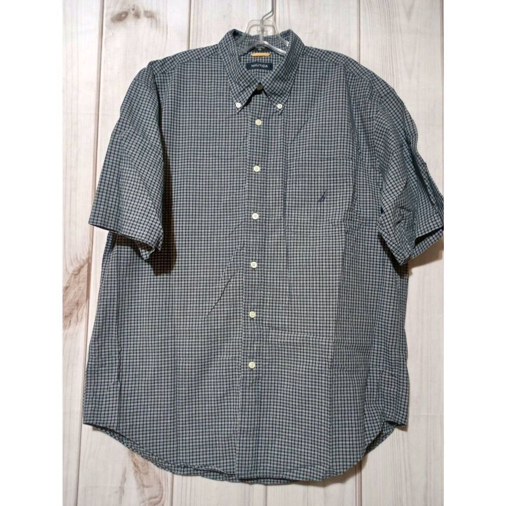 Nautica Shirt Men's Extra Large Black White Button Front Long Sleeve